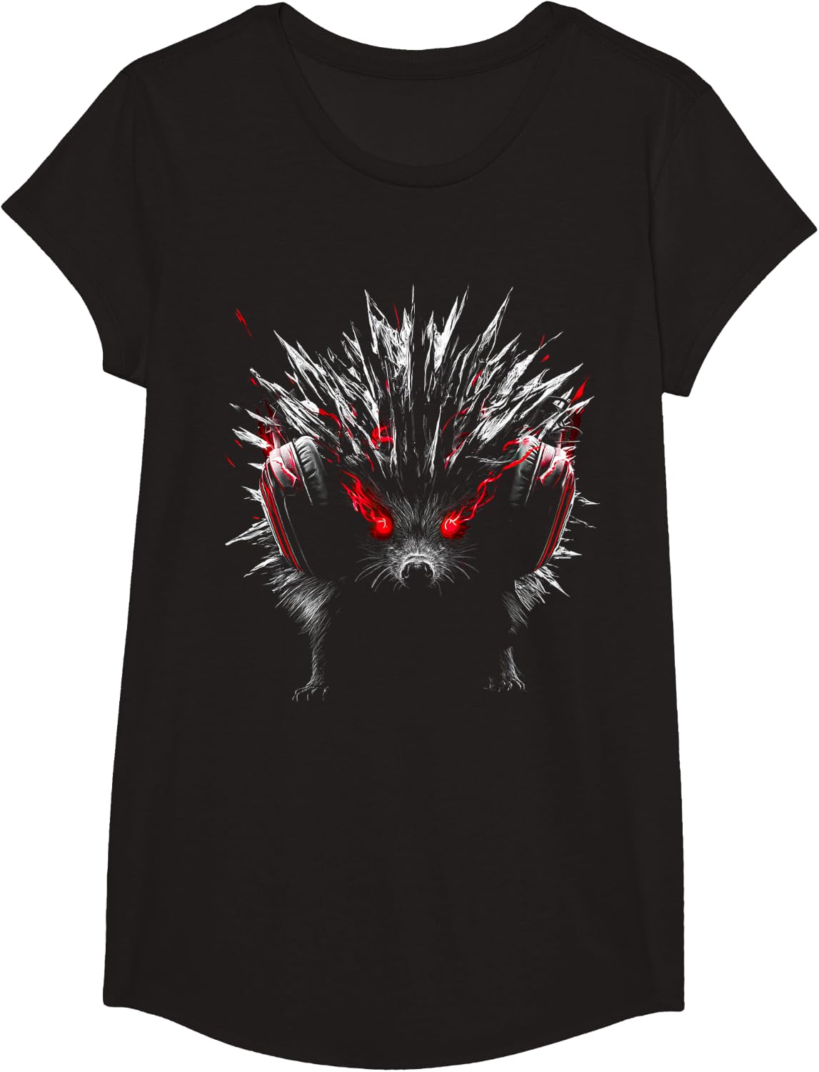 Hedgehog Graphic Lover Design T-Shirt - Girls Black