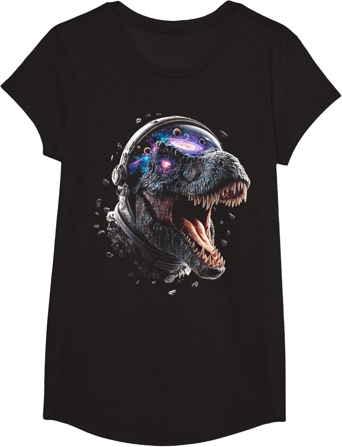 Dinosaur Lover Space Illustration T-Shirt - Girls Black
