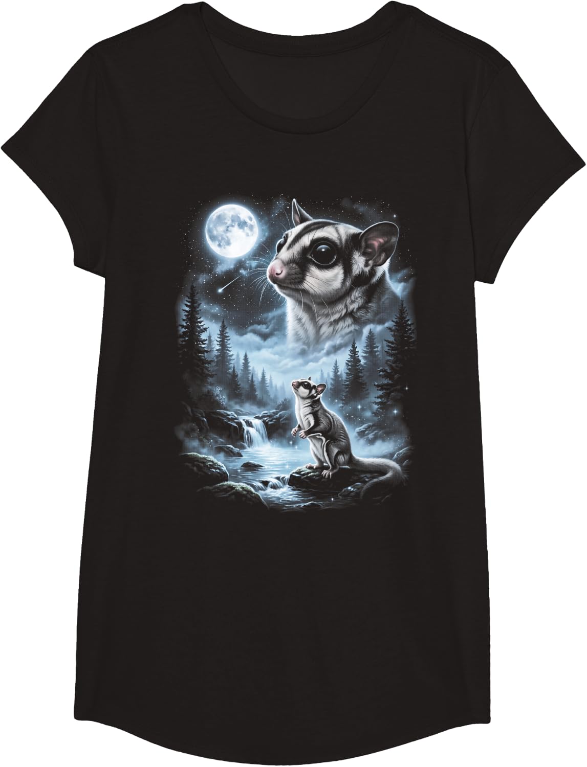 Sugar Glider Howling at Moon 90's Retro T-Shirt - Girls Black