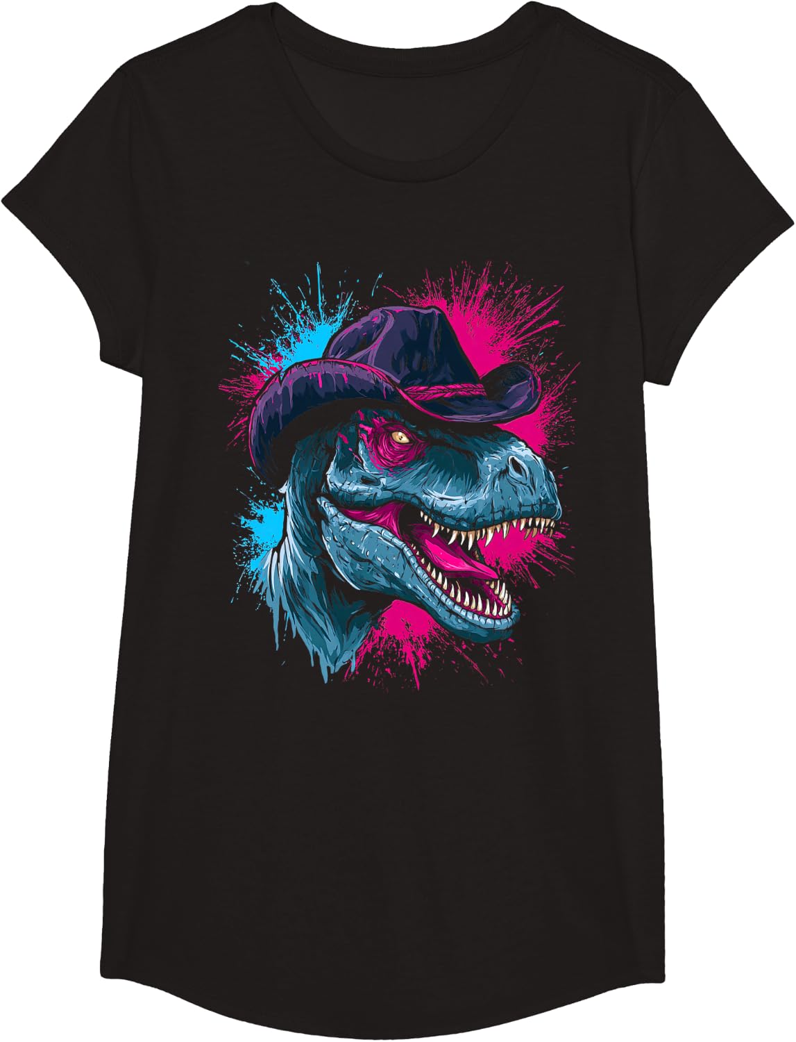 Dinosaur Lover Cowboy Motif T-Shirt - Girls Black