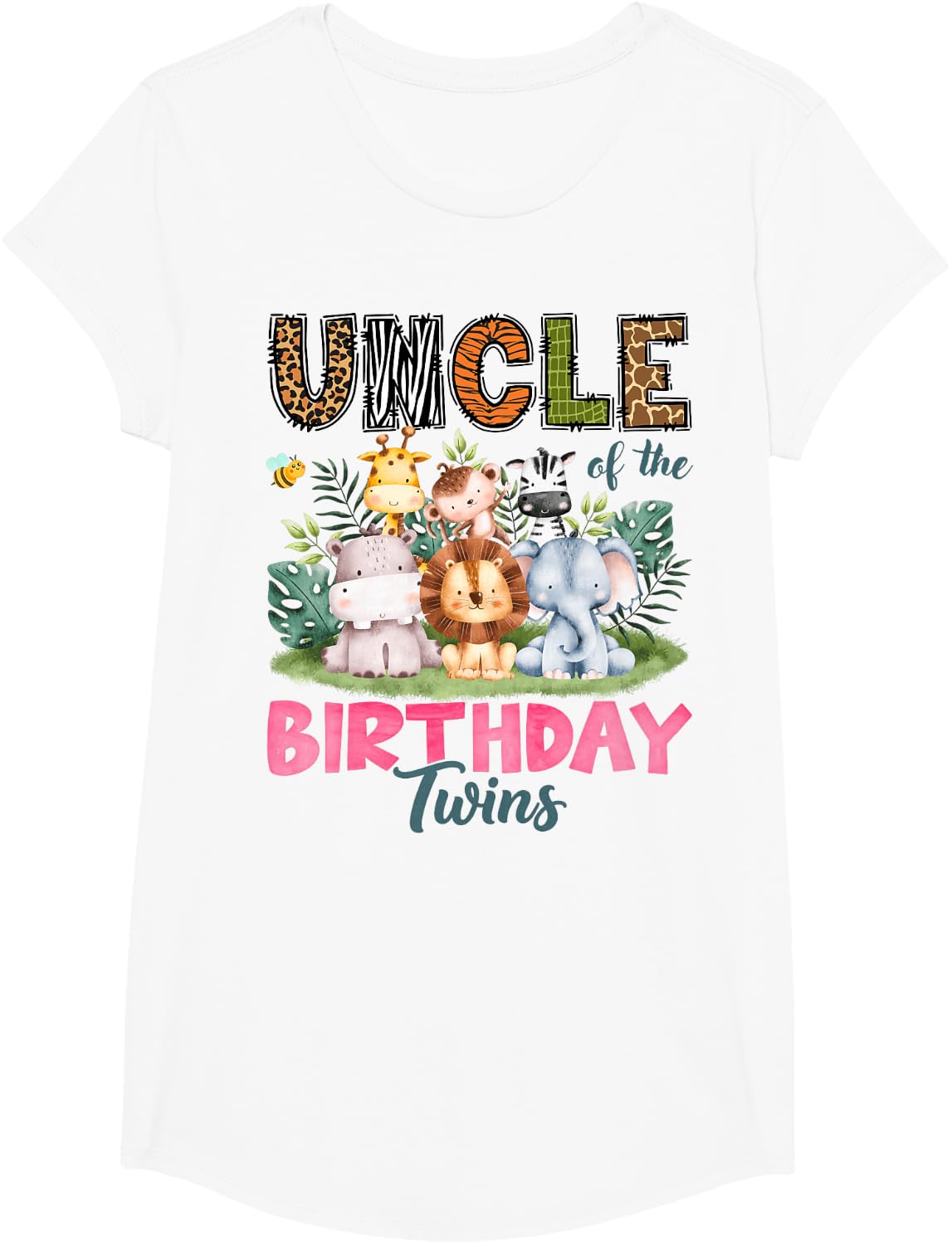 Uncle of The Birthday Twins Safari Jungle Animals Lover T-Shirt - Girls White