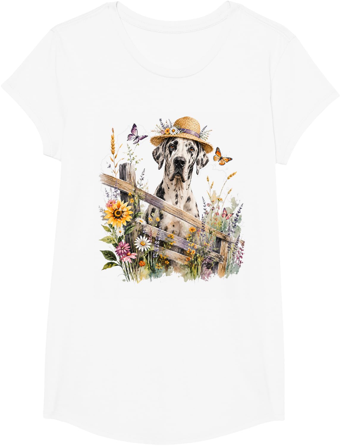 Cool Great Dane Riding Beautiful Floral Great Dane Graphic T-Shirt - Girls White