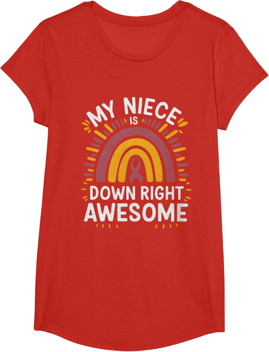 My Niece Is Down Right Perfect Down Syndrome Rainbow T-Shirt - Girls Red