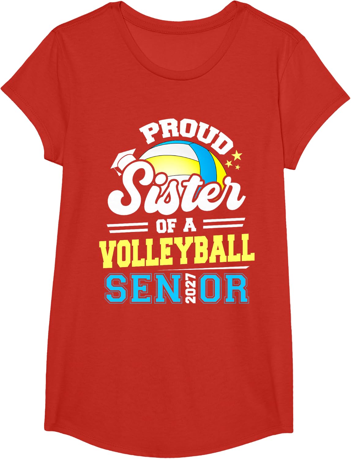 Proud Sister of A Volleyball Senior 2027 Graduation Sister T-Shirt - Girls Red