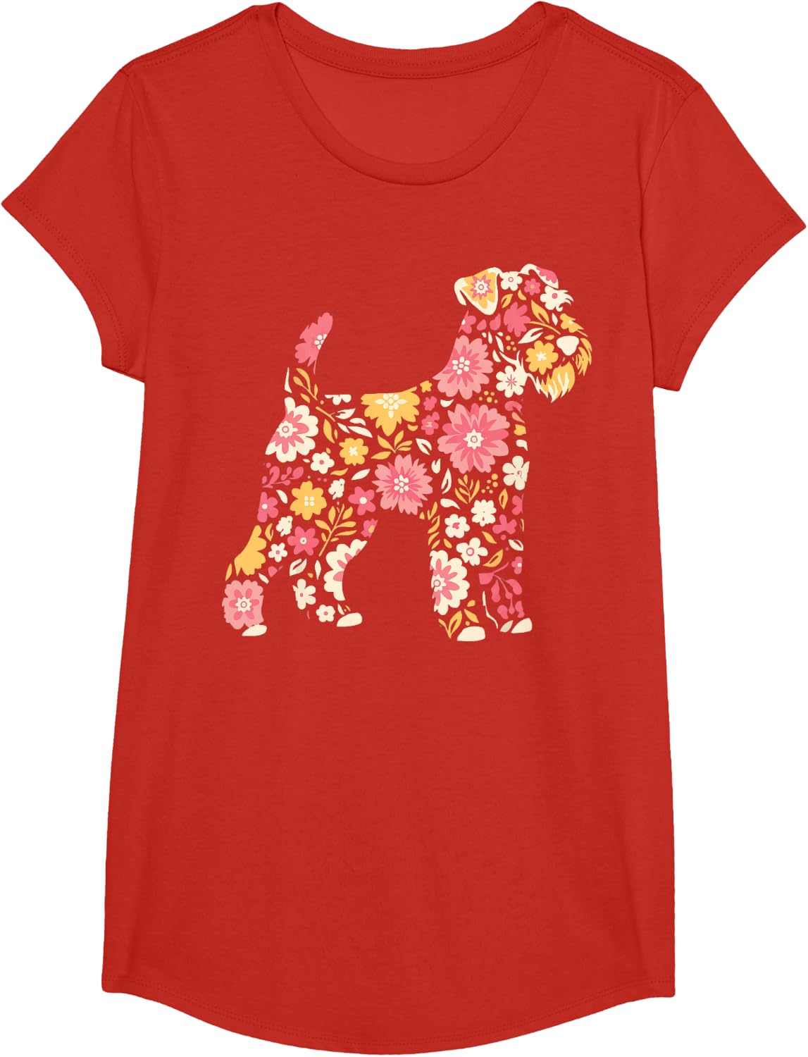 Lakeland Terrier Floral Flowers T-Shirt - Girls Red