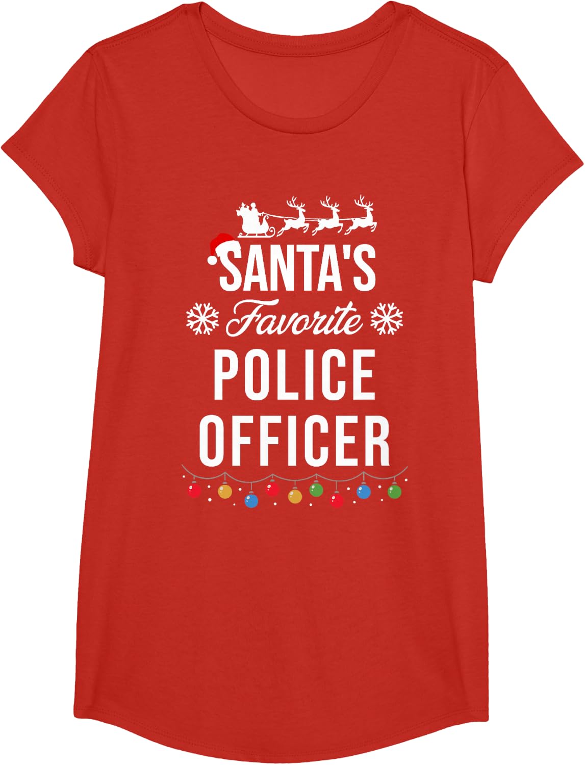 Santa's Favorite Police Officer Funny Christmas Xmas T-Shirt - Girls Red