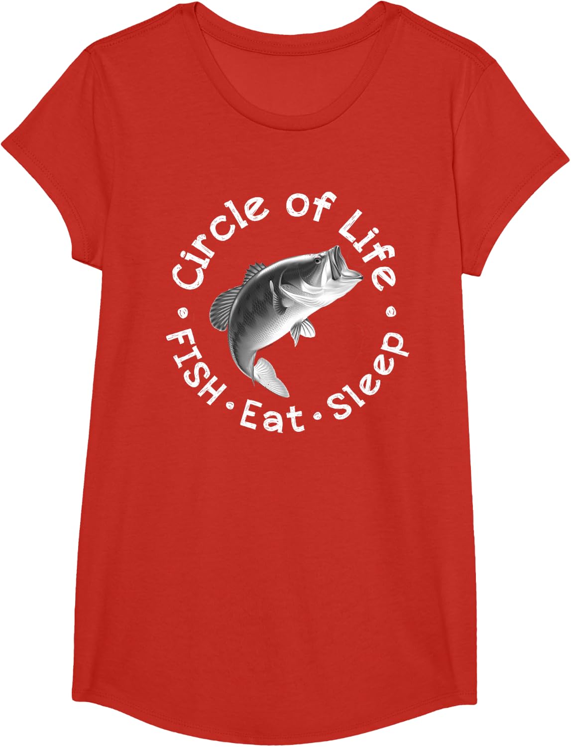 Funny Bass Fishing Circle Life Big Mouth T-Shirt - Girls Red