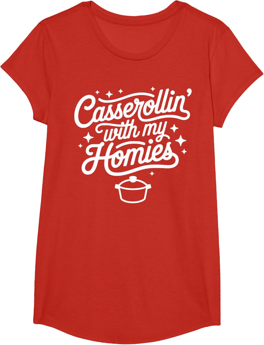 Casserollin' with My Homies Funny Thanksgiving T-Shirt Tee for Men Women Kids Friendsgiving Turkey Dinner - Girls Red
