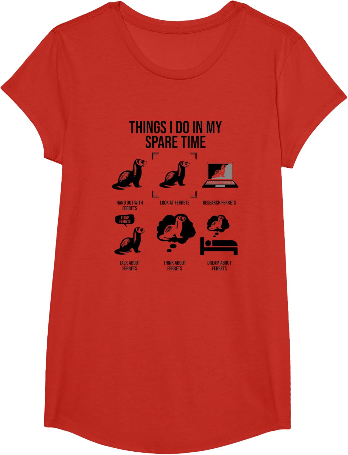 Things I Do In My Spare Time, Funny Ferret T-Shirt - Girls Red