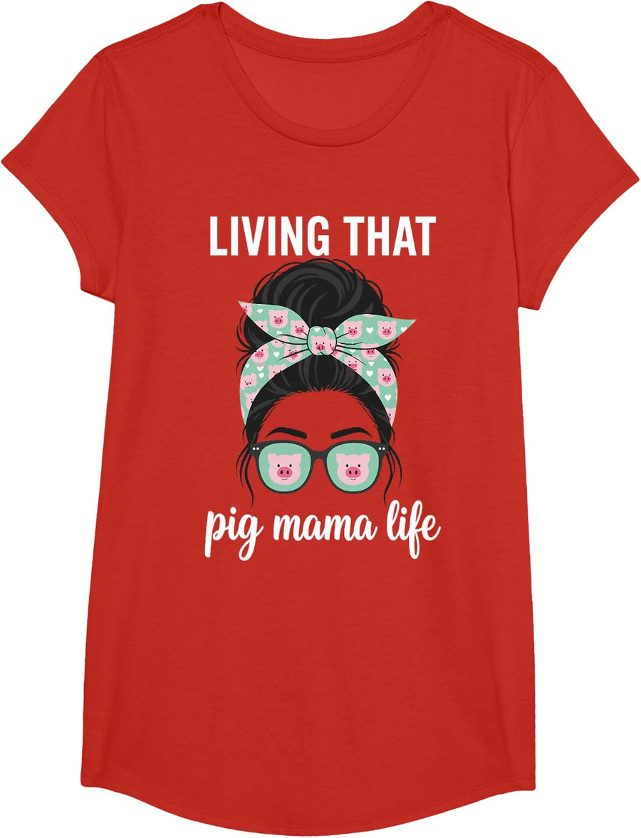 Pig Mom Art for Women Girls Mom Show Pig Farmer Pig Mom T-Shirt - Girls Red