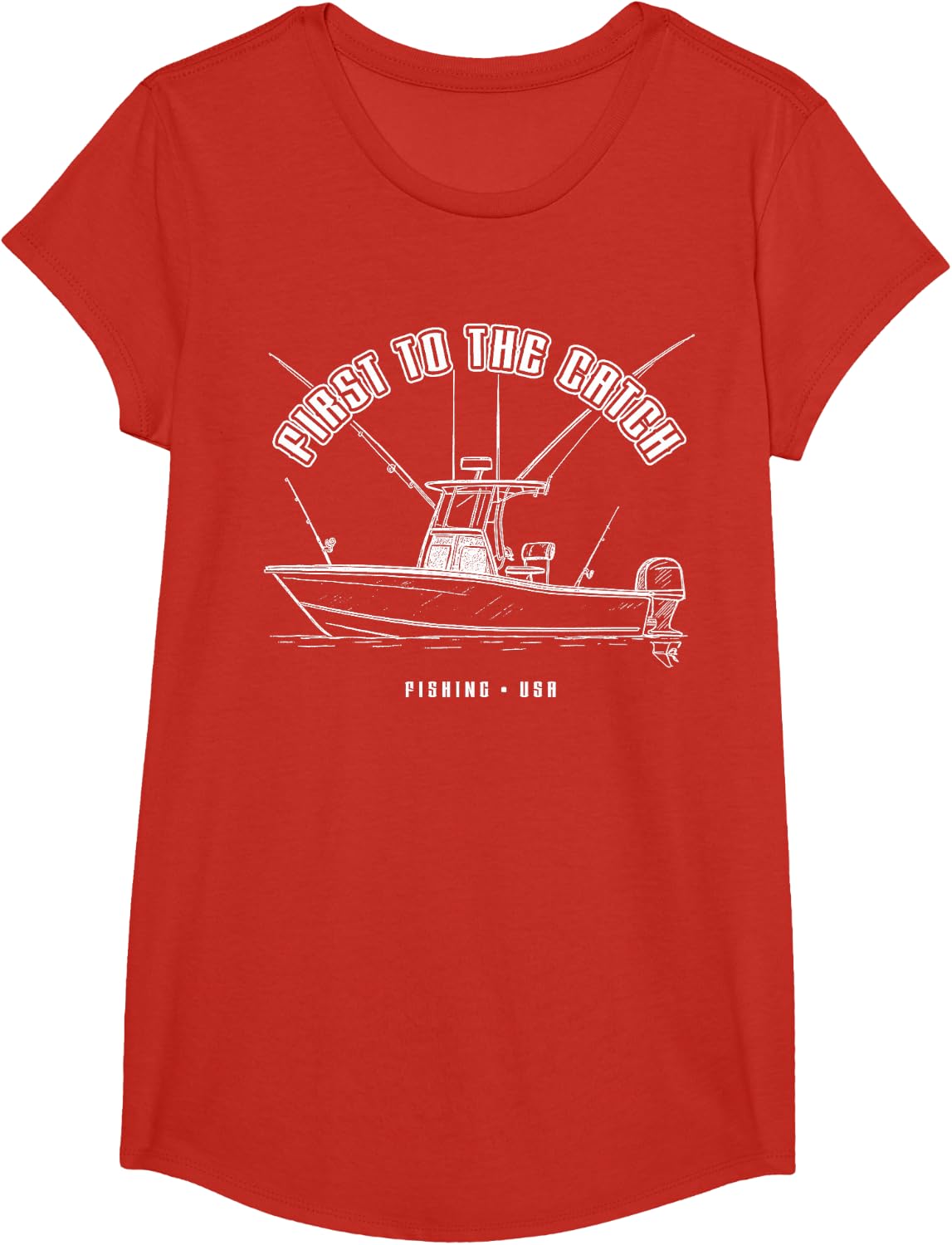 Ocean Sport Anglers First to Catch Fish Saltwater Fishing T-Shirt - Girls Red