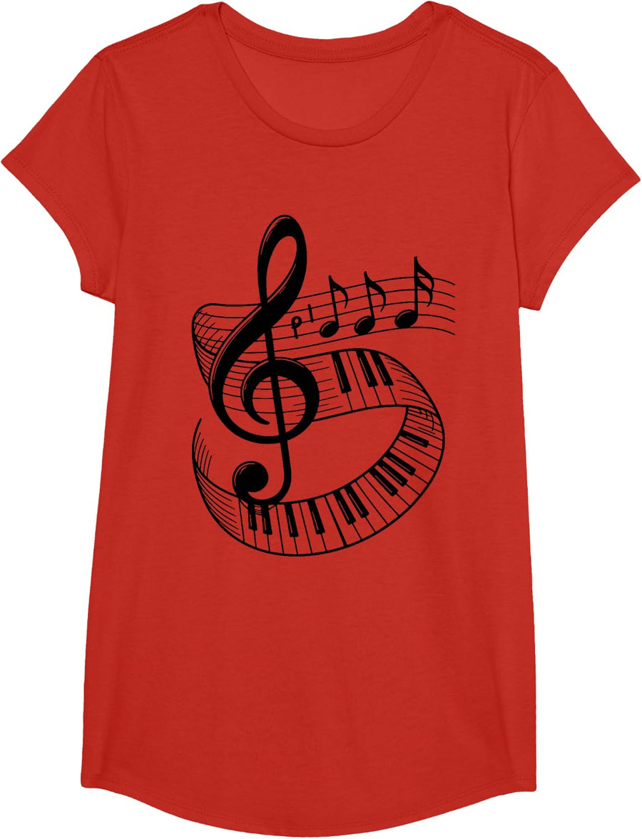 Piano Shirt Music Teacher Tees T-Shirts Pianist Keyboard Player Musical Note Treble Clef Gift - Girls Red