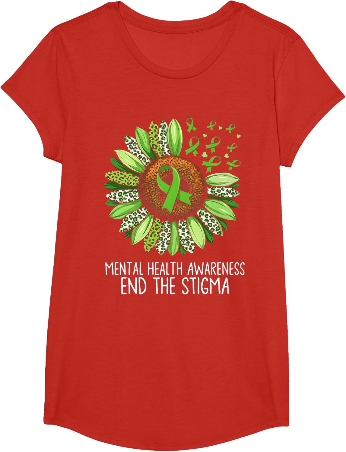 End The Stigma Mental Health Matters Awareness Sunflower Tees T Shirts for Men Women - Girls Red