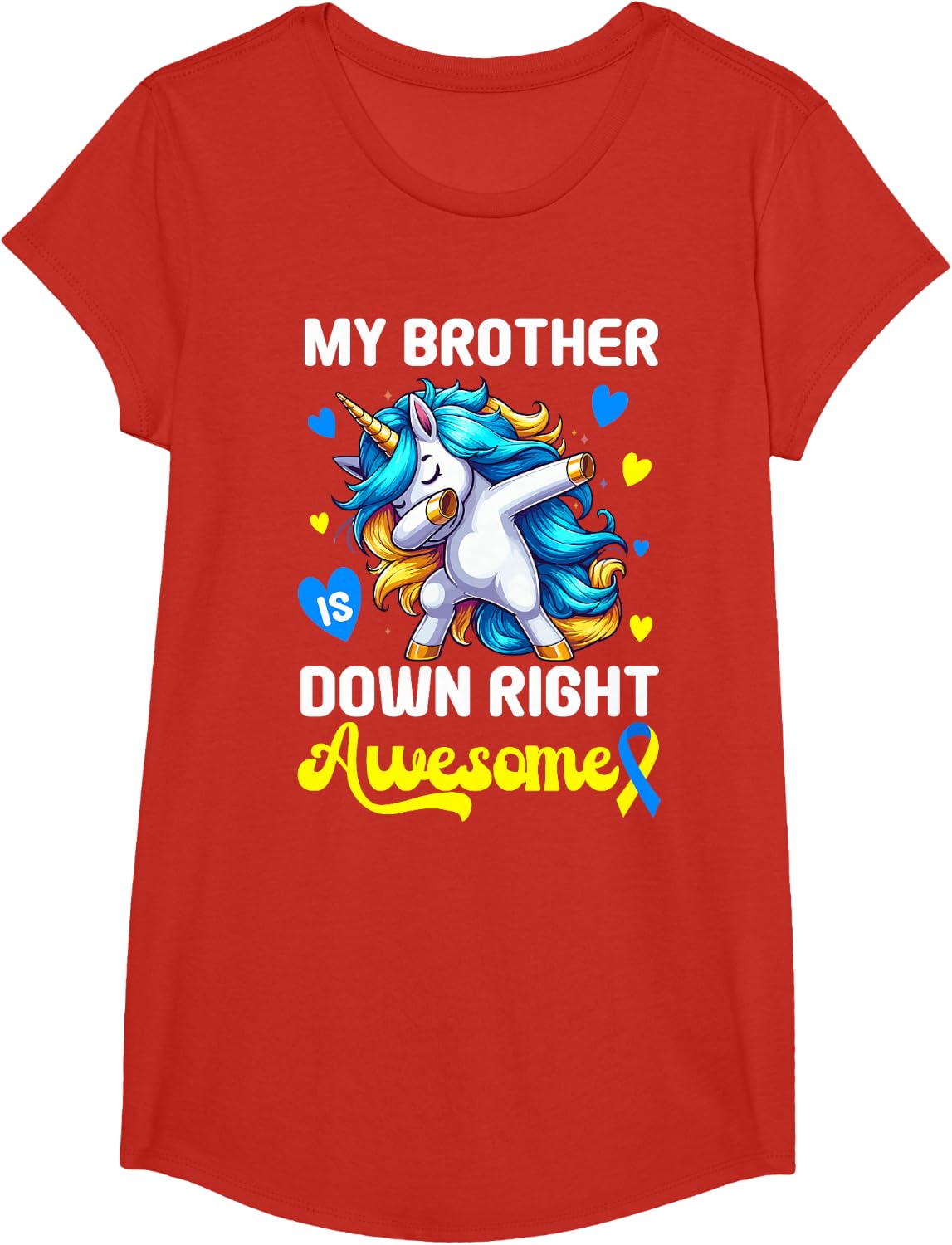 Down Right Awesome Brother Down Syndrome Awareness Tees T-Shirts Sister Support Gift - Girls Red