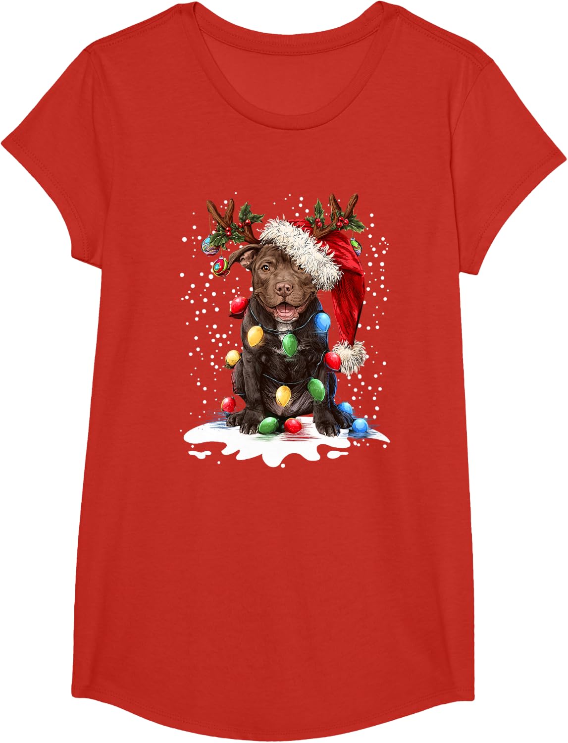 Pitbull Dog Christmas Lights Santa Xmas Pet Dog Lover T-Shirt - Girls Red