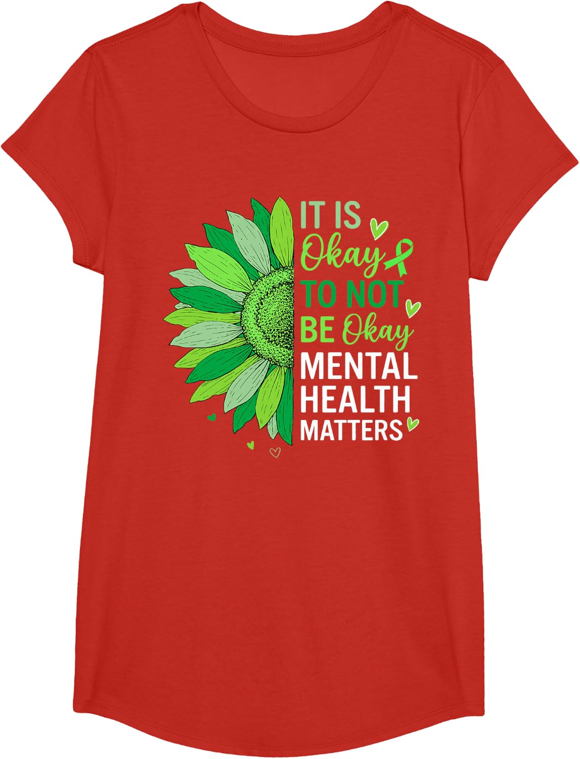 Motivational Sunflower Mental Health Awareness T-Shirt Tees for Men Women Kids - Girls Red