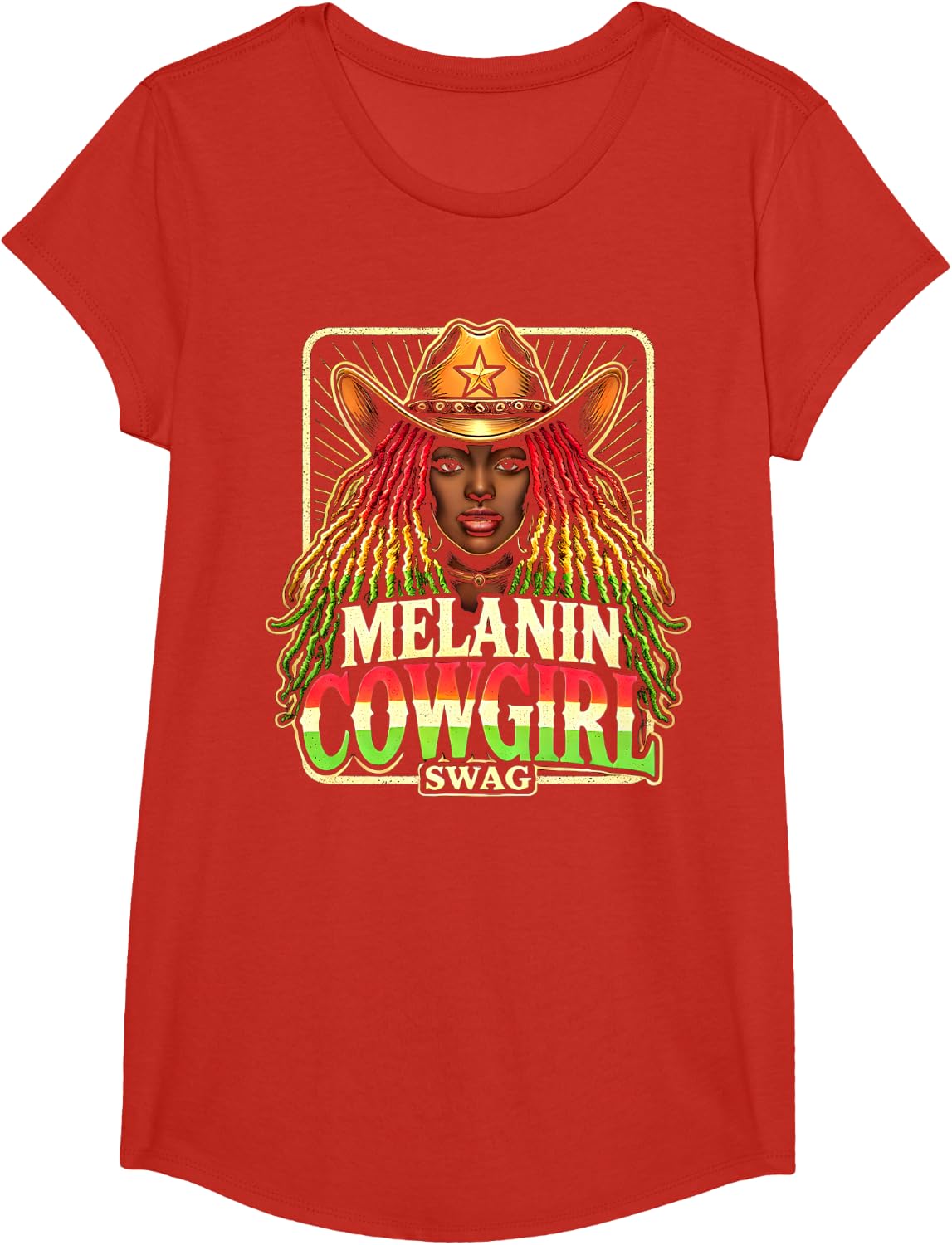 Melanin Cowgirls African American Cowgirl Swag T-Shirt - Girls Red