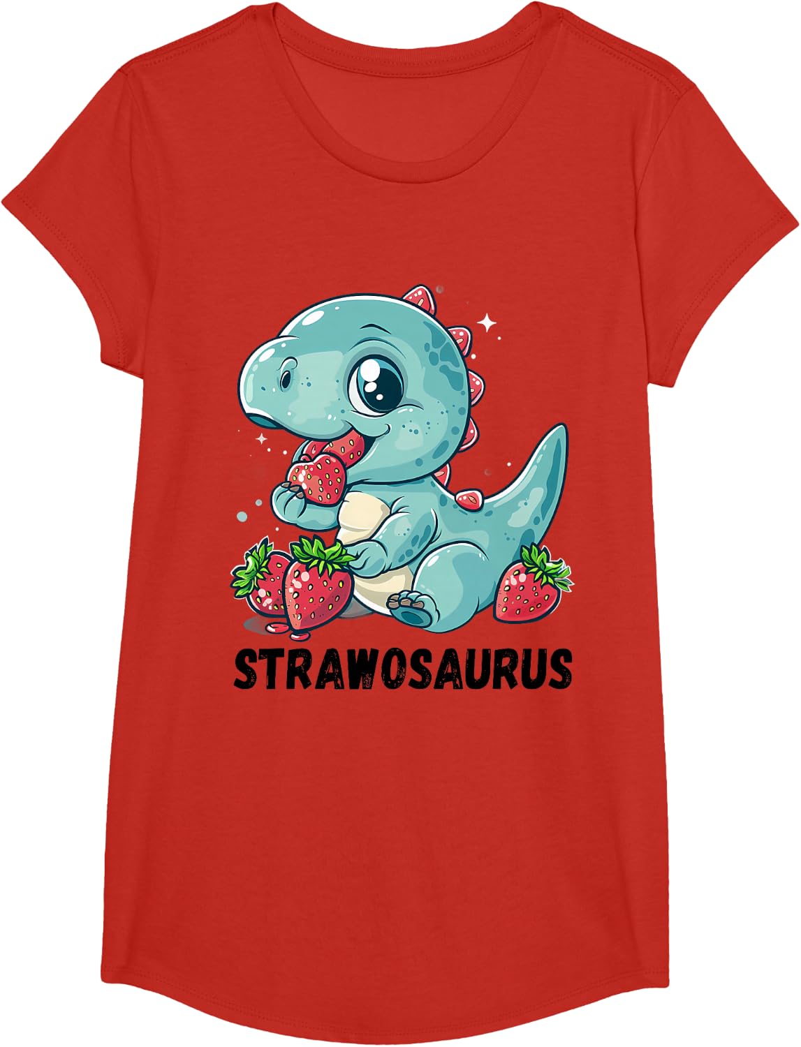 Strawberry Dinosaur Cute Dino Strawberries T-Rex Drawing T-Shirt - Girls Red