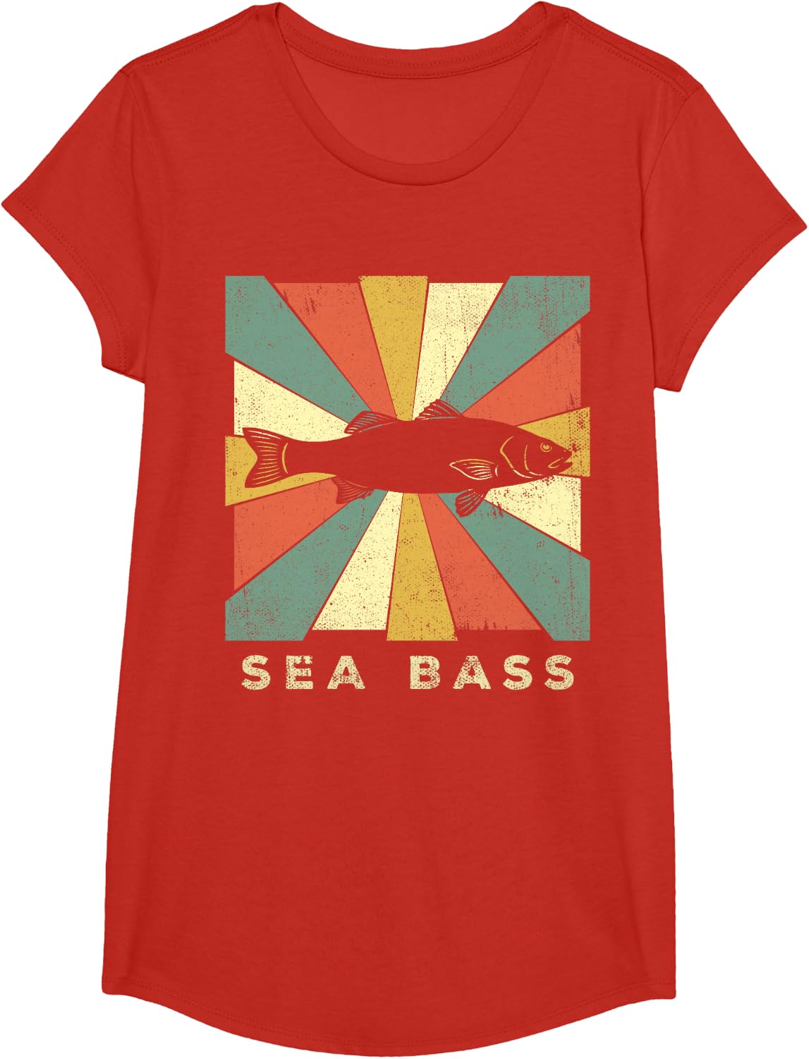 Sea Bass Fish Lover Vintage Retro Style Animal T-Shirt - Girls Red