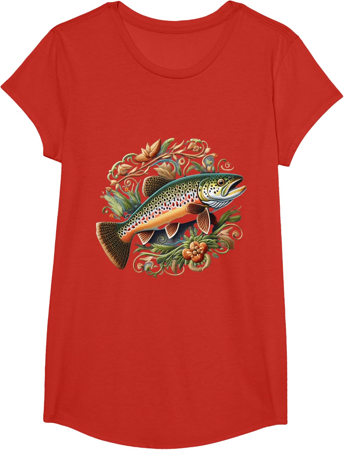 Fly Fishing Brook Trout Dry Flies Tying Fisherman Gifts Tee T-Shirt - Girls Red