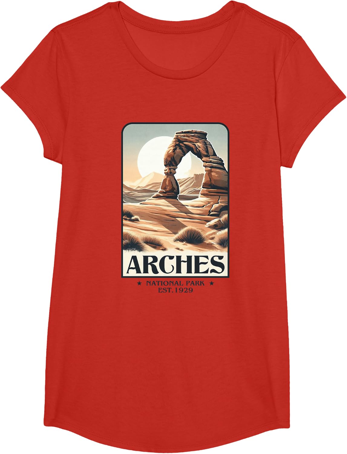 Arches National Park Vintage Retro Camper Hiker Outdoor T-Shirt - Girls Red