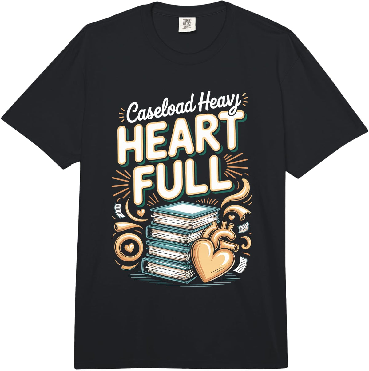 Caseload Heavy Heart Full Social Worker Manager Comfort Colors Adult Heavyweight T-Shirt - Adult Unisex Black
