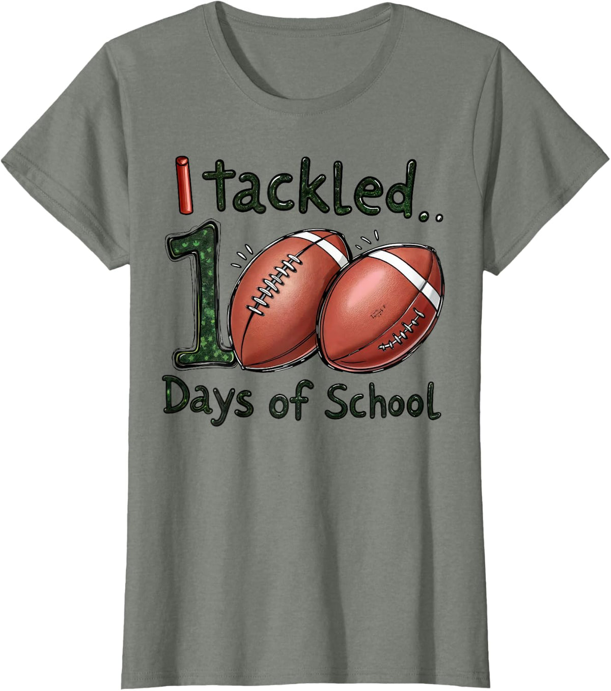 I Tackled 100 Days Of School Football 100th Day Student Boys T-Shirt - Olive Heather