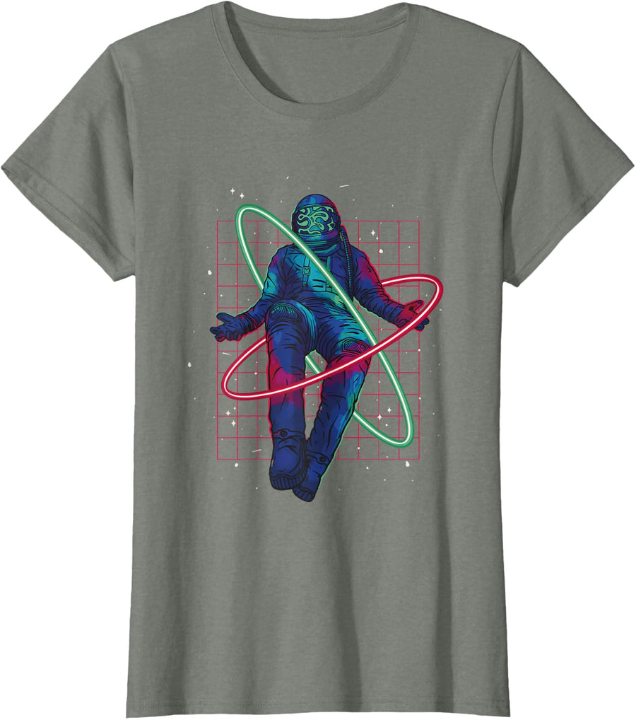 Synthwave 1980s Space Man - Retro Surreal Astronaut Art T-Shirt - Olive Heather