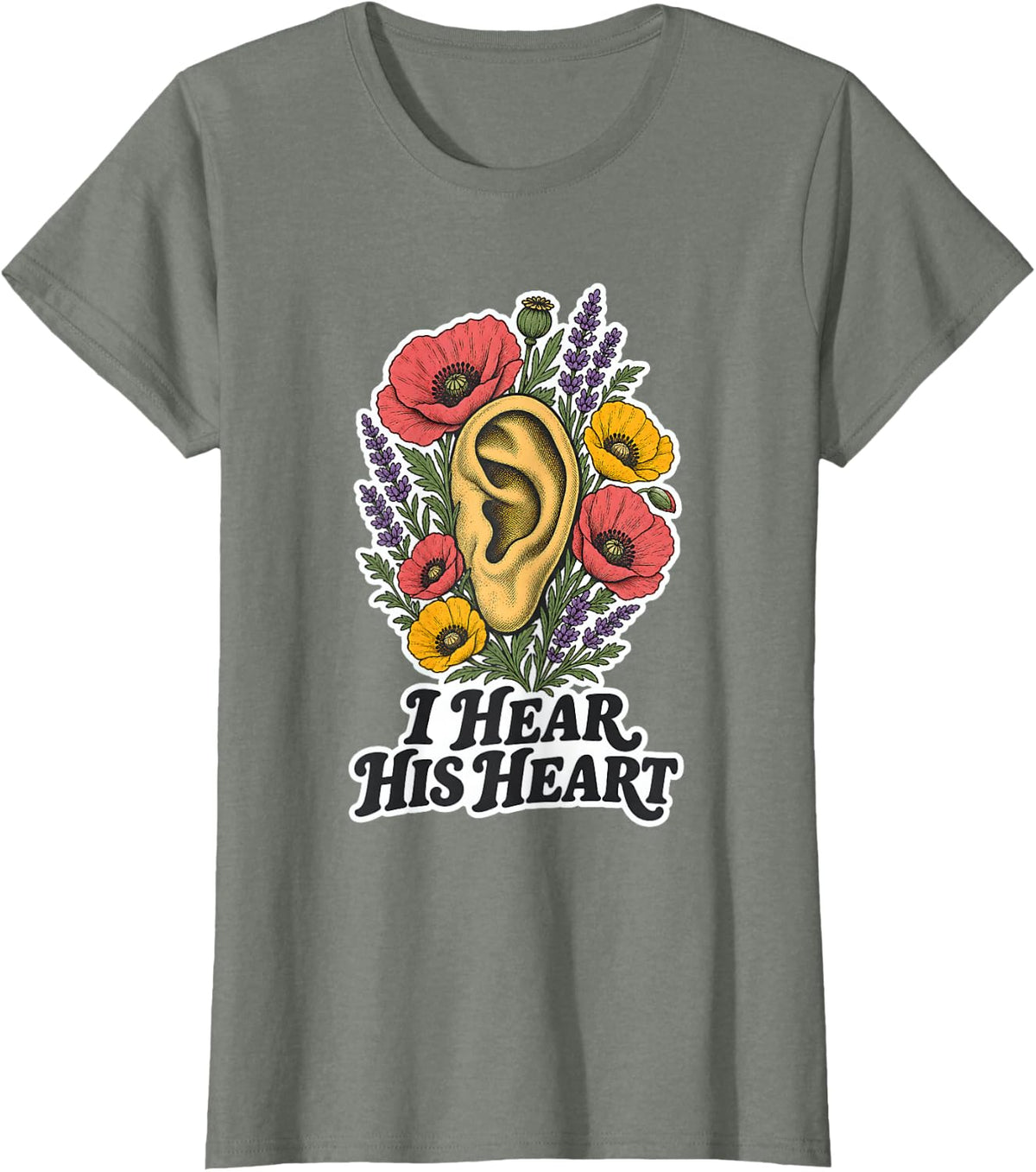 I Hear His Heart Anatomy Autistic Boyfriend T-Shirt - Olive Heather