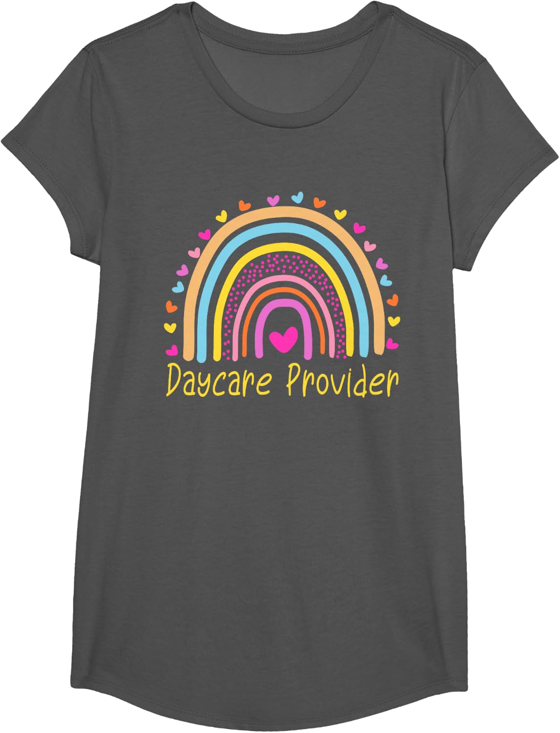 Childcare Daycare Provider Teacher Rainbow T-Shirt - Girls Asphalt Grey