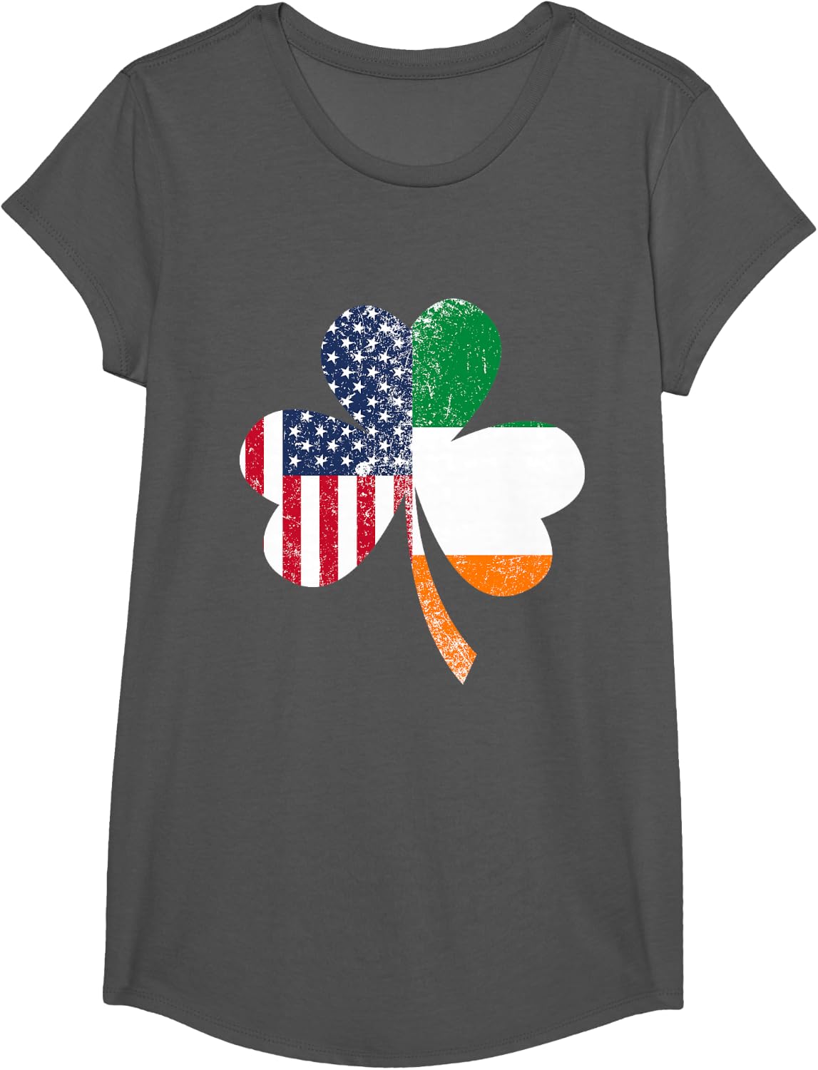 USA Flag US Irish Flag Gifts Ireland T-Shirt - Girls Asphalt Grey