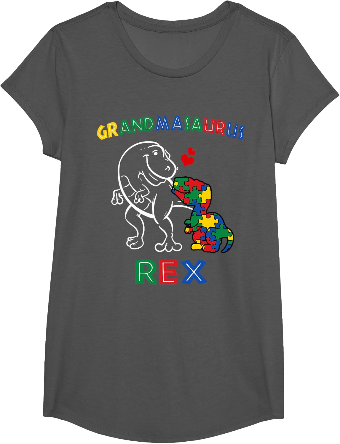 Grandmasaurus Autism Awareness Grandma Dinosaur Grandmother T-Shirt - Girls Asphalt Grey