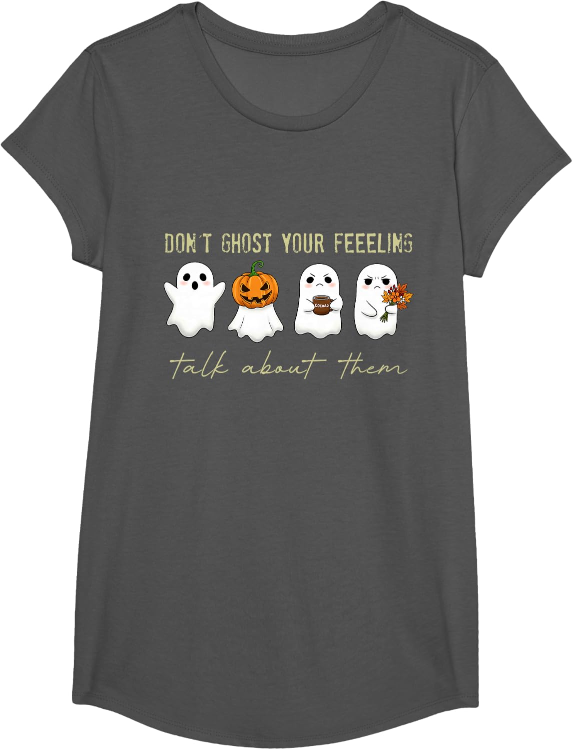 Don't Ghost Your Feelings Retro Mental Health T-Shirt - Girls Asphalt Grey