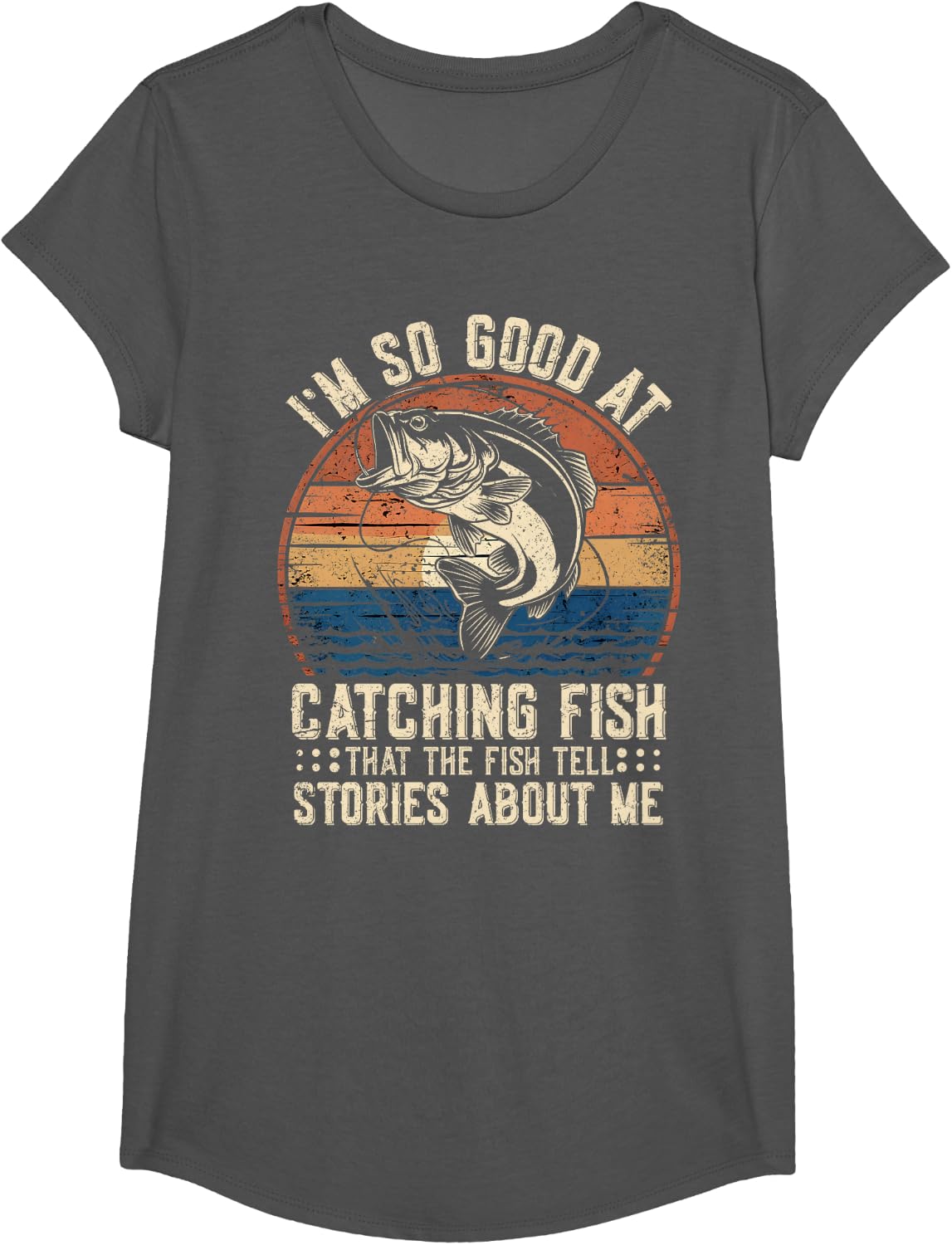 Mens Fishing Funny Fisherman Bass Fishing Jokes Fish T-Shirt - Girls Asphalt Grey