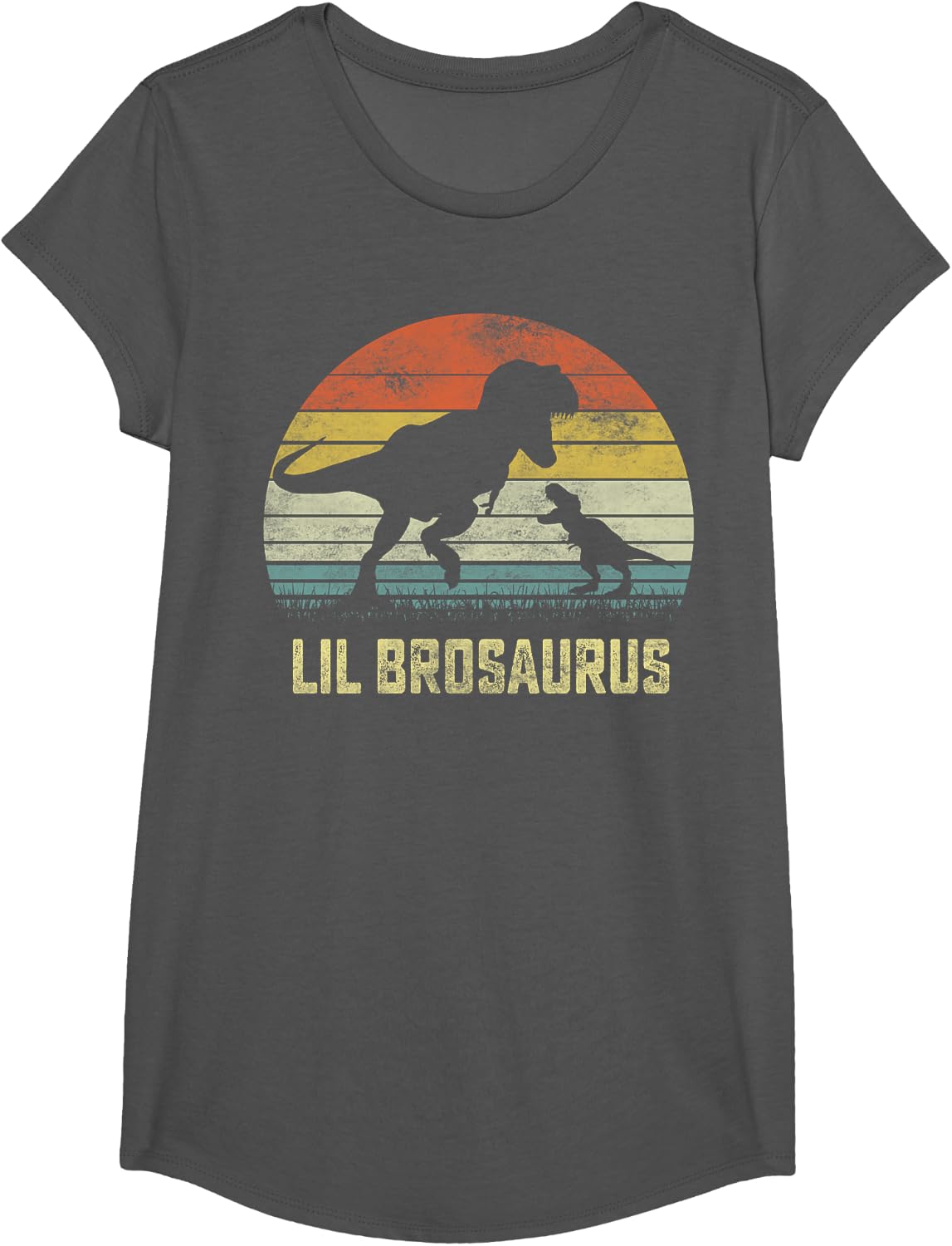 Lil Brosaurus T Rex Dinosaur Lil Bro Saurus Family Matching T-Shirt - Girls Asphalt Grey