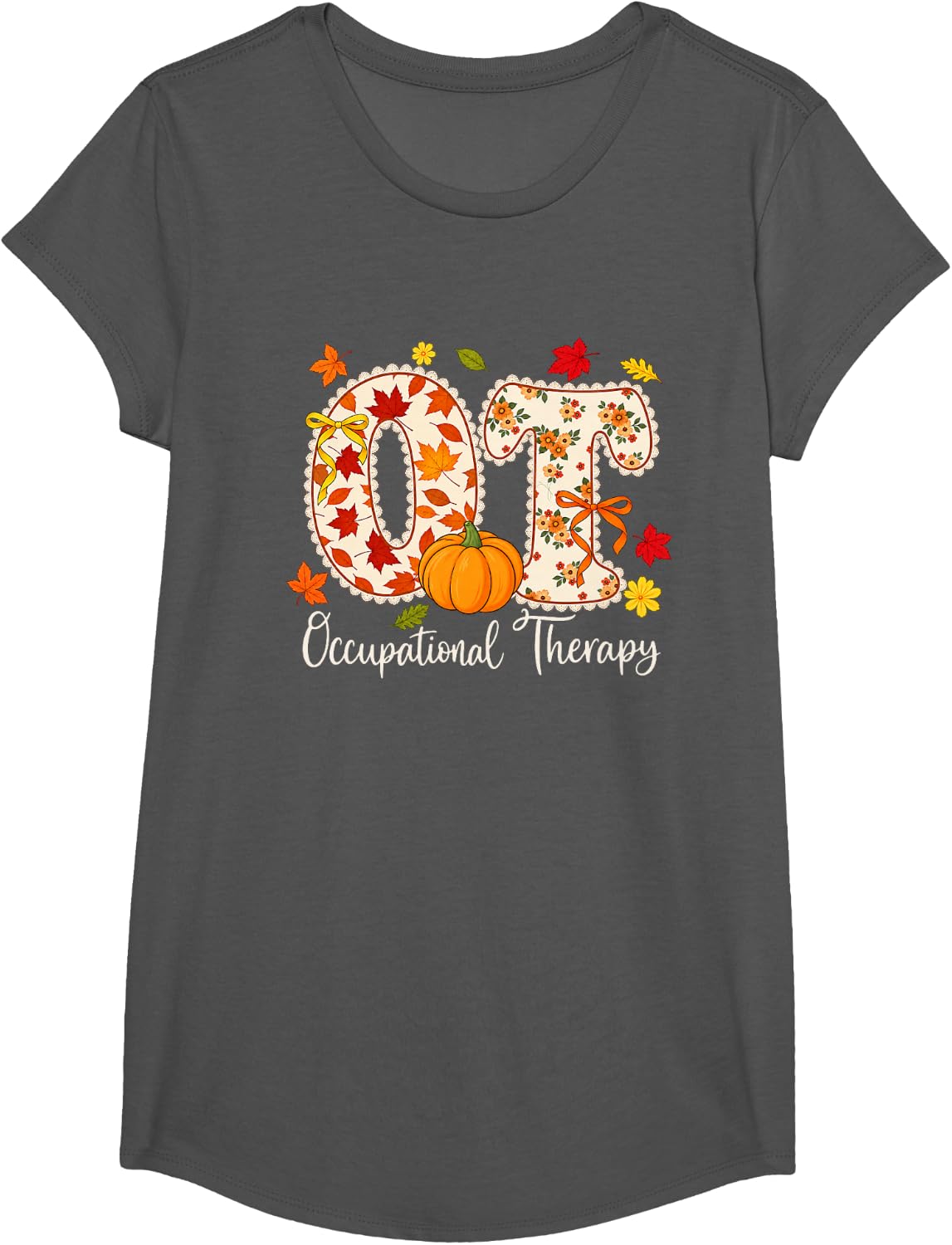 Fall Occupational Therapy Autumn OT COTA OTA Clinic T-Shirt - Girls Asphalt Grey