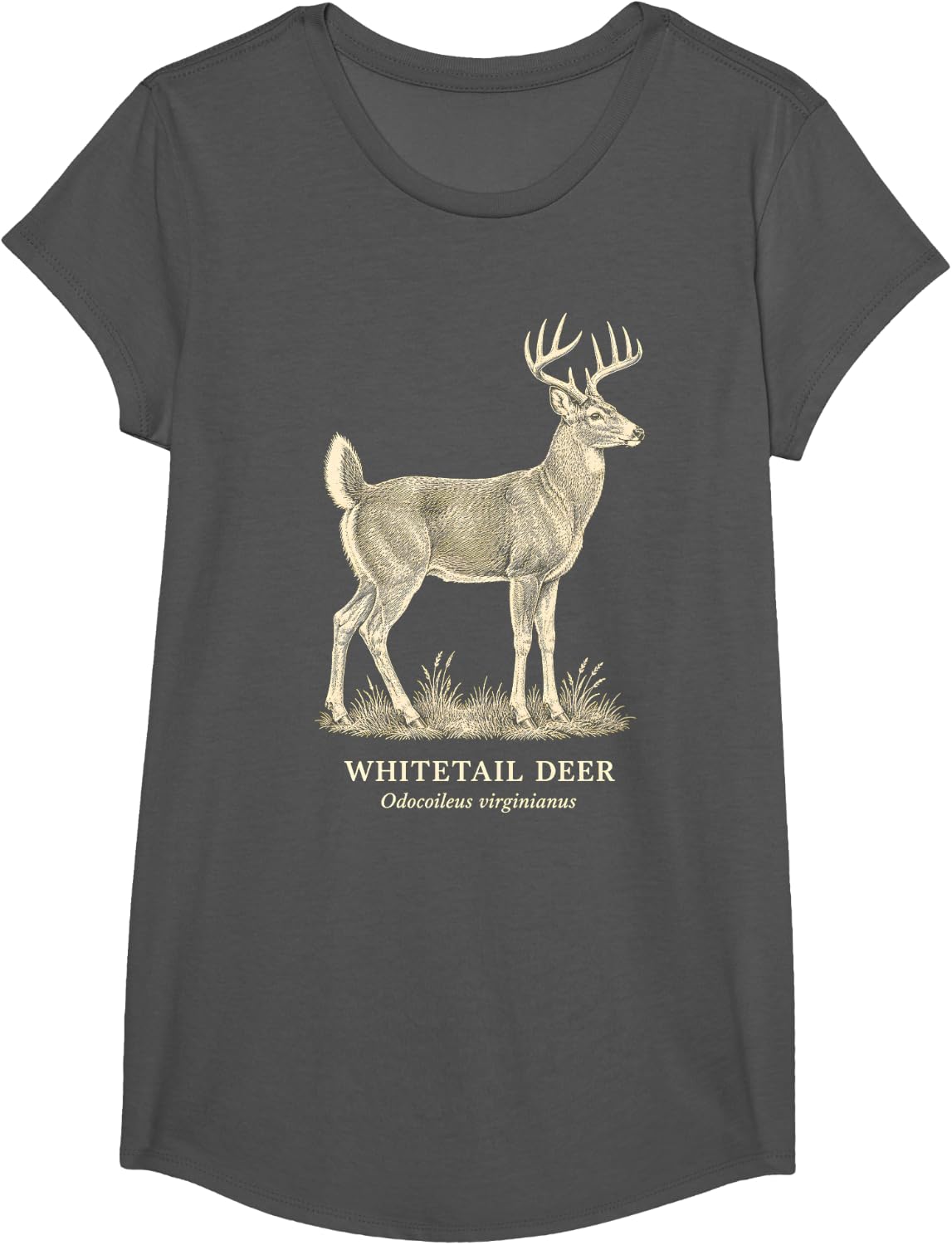Whitetail Deer Odocoileus Virginianus Vintage Engraving T-Shirt - Girls Asphalt Grey