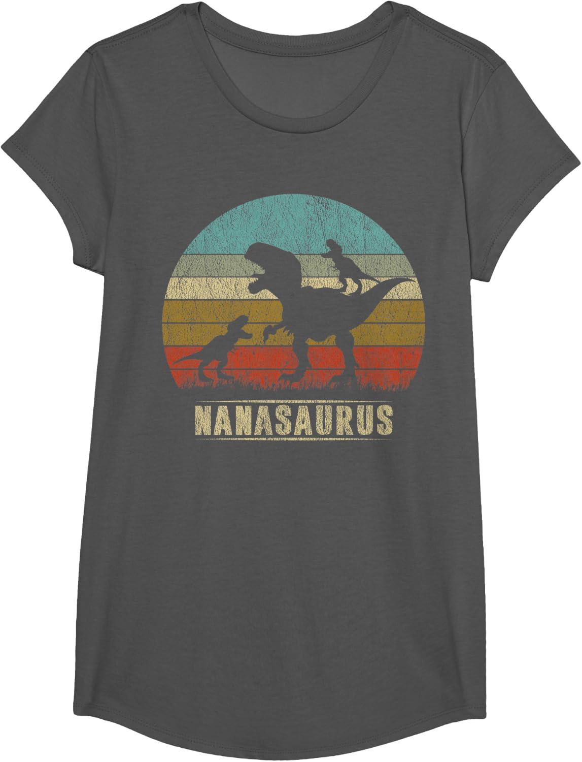 Nana Dinosaur Nanasaurus 2 Two kids Matching Family T-Shirt - Girls Asphalt Grey