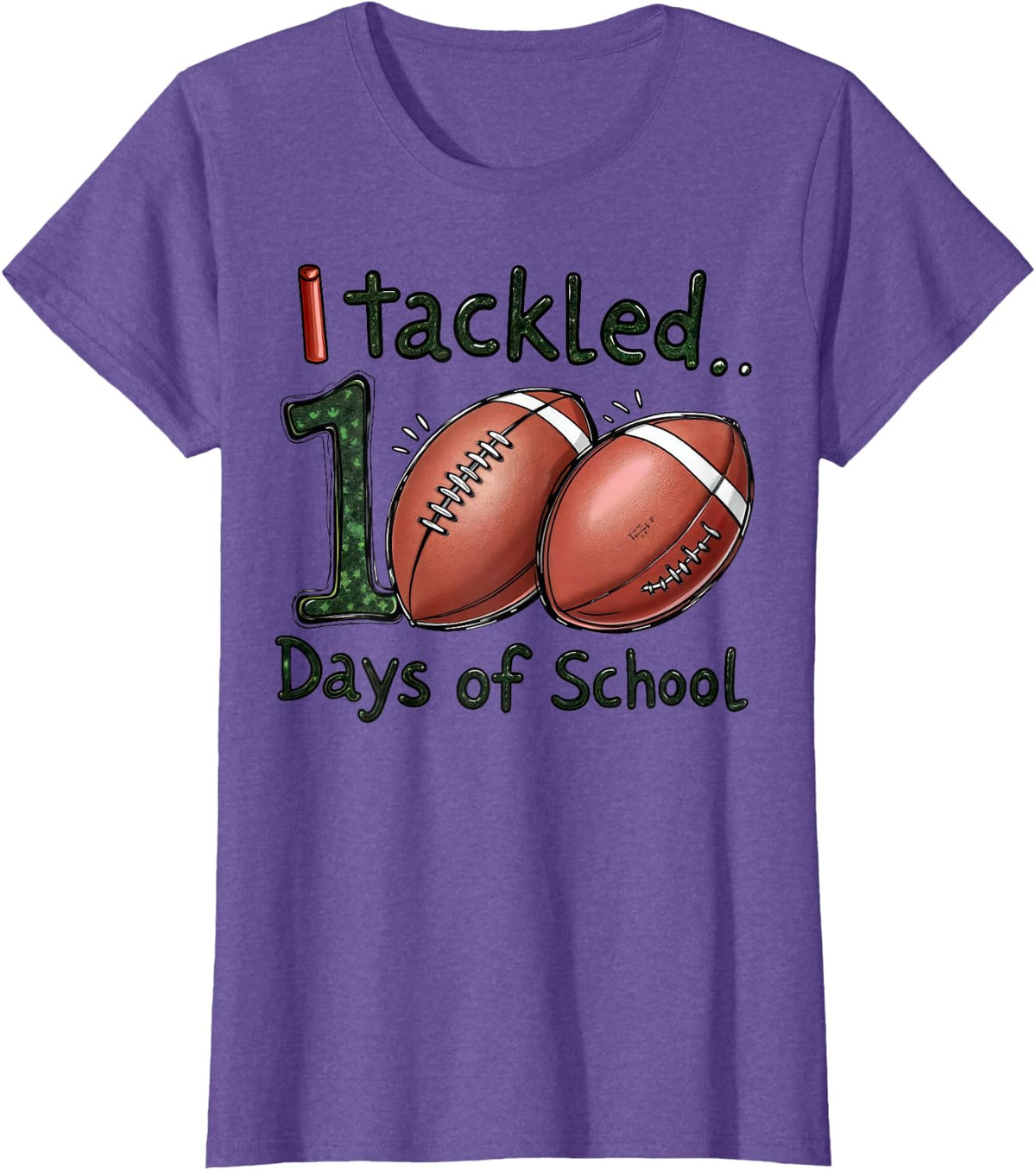 I Tackled 100 Days Of School Football 100th Day Student Boys T-Shirt - Purple Heather