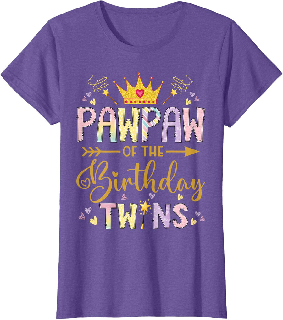 Pawpaw of The Birthday Twins Girl Princess Party Matching T-Shirt - Purple Heather