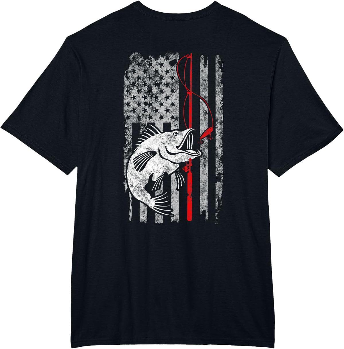 Fisherman Gift Vintage Fishing American Flag Bass Fishing T-Shirt - Black