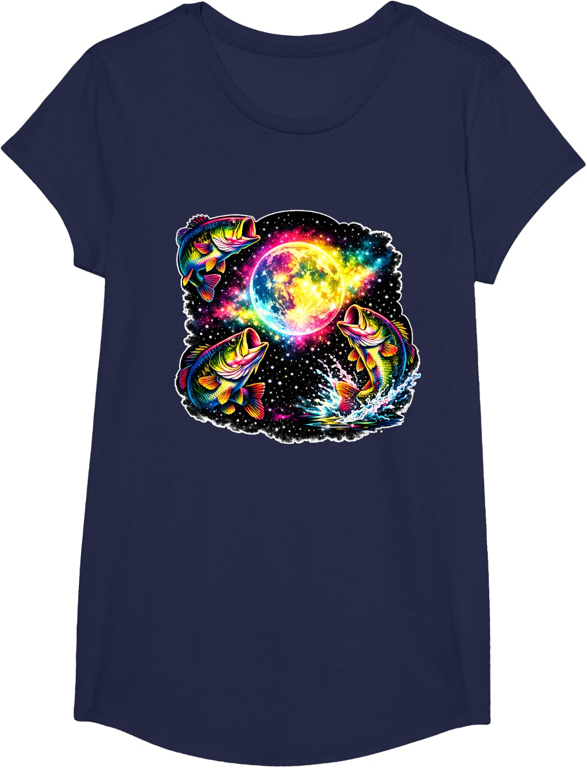 Funny Bass Fishing Silly Gear 3 Howling Moon Meme Youth T-Shirt - Girls Navy Blue
