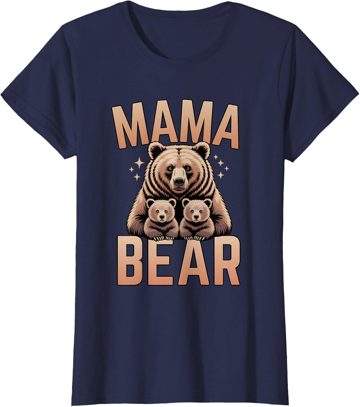 Mama Bear with Two Cubs Best Mother Ever Retro T-Shirt - Navy Blue