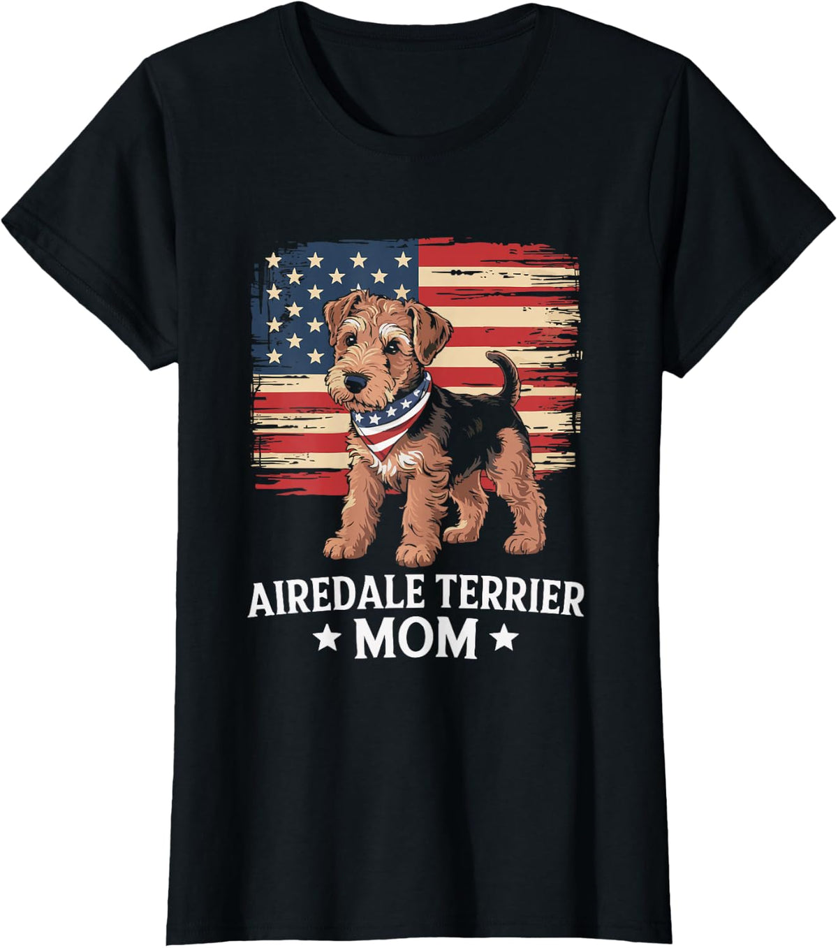 American Flag Airedale Terrier Dog Mom T-Shirt - Black