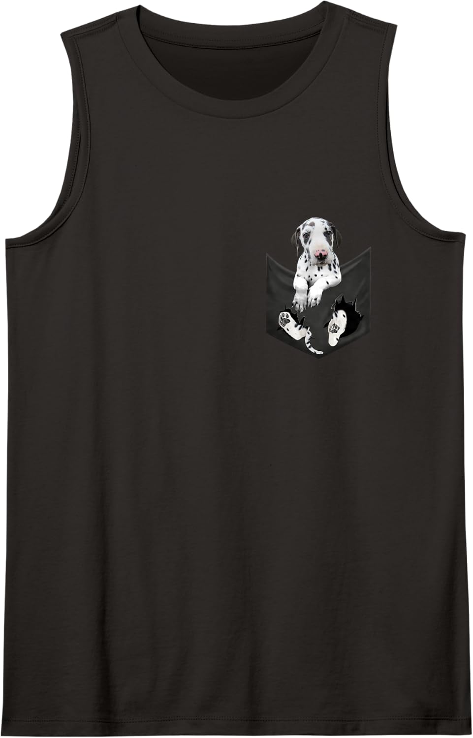 Harlequin Great Dane Dog in Pocket Sleeveless Tank Top - Black