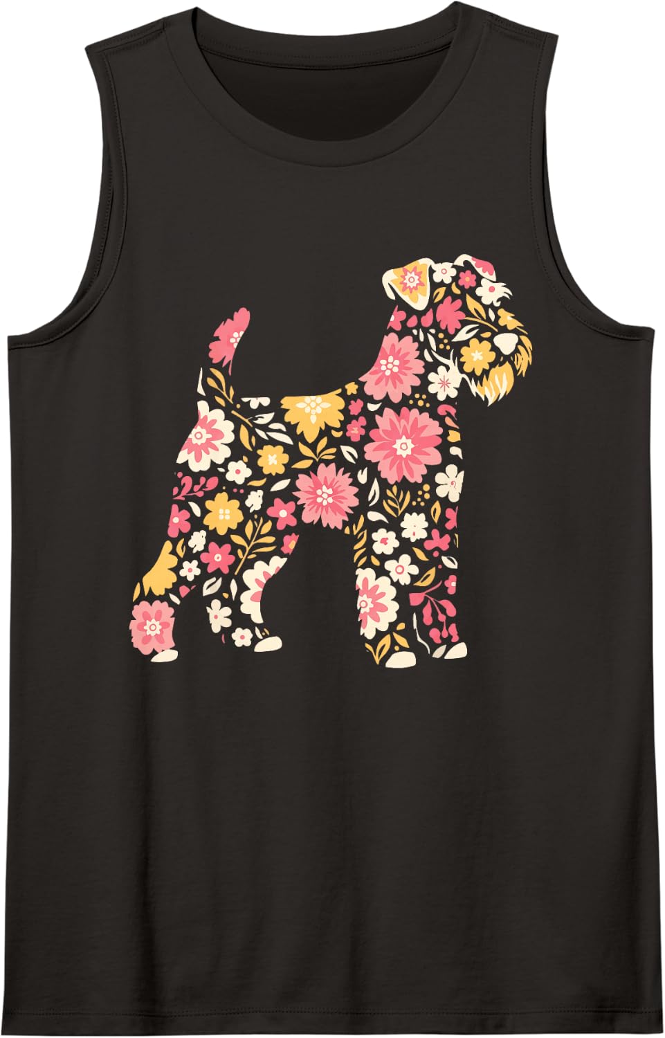 Lakeland Terrier Floral Flowers Sleeveless Tank Top - Black