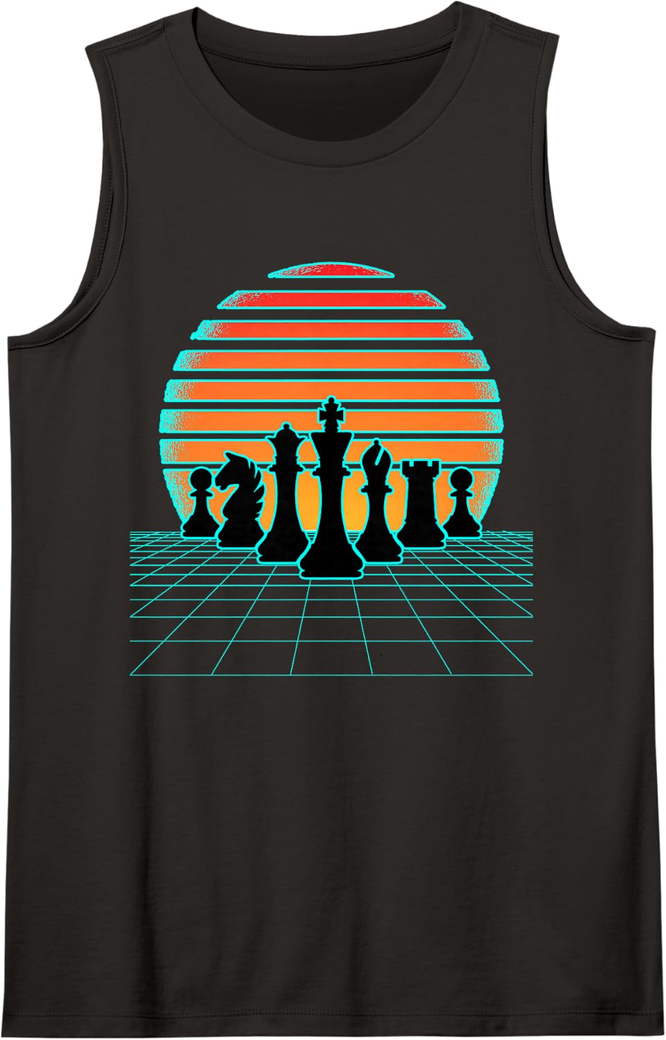 Retrowave Chess Pieces Aesthetic 80s Style Game Synthwave Sleeveless Tank Top - Black