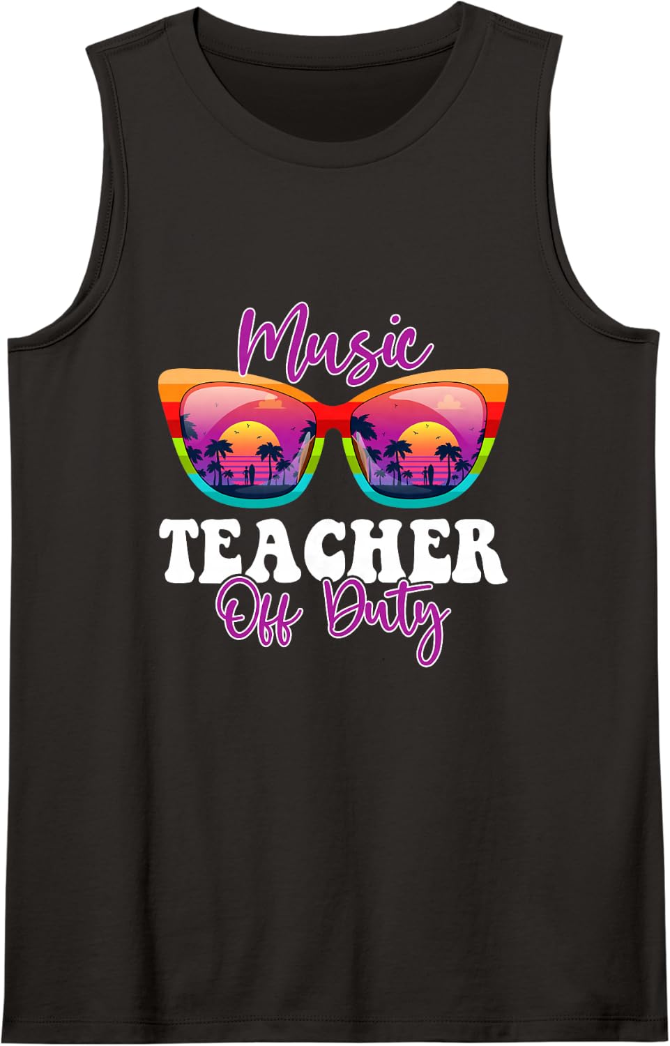 Music Teacher Off Duty Sunglasses Palm Tree Beach Sunset Sleeveless Tank Top - Black
