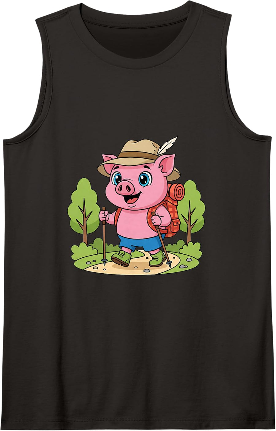 Cute Pig Hiking Camping Funny Outdoor Nature Lover Sleeveless Tank Top - Black