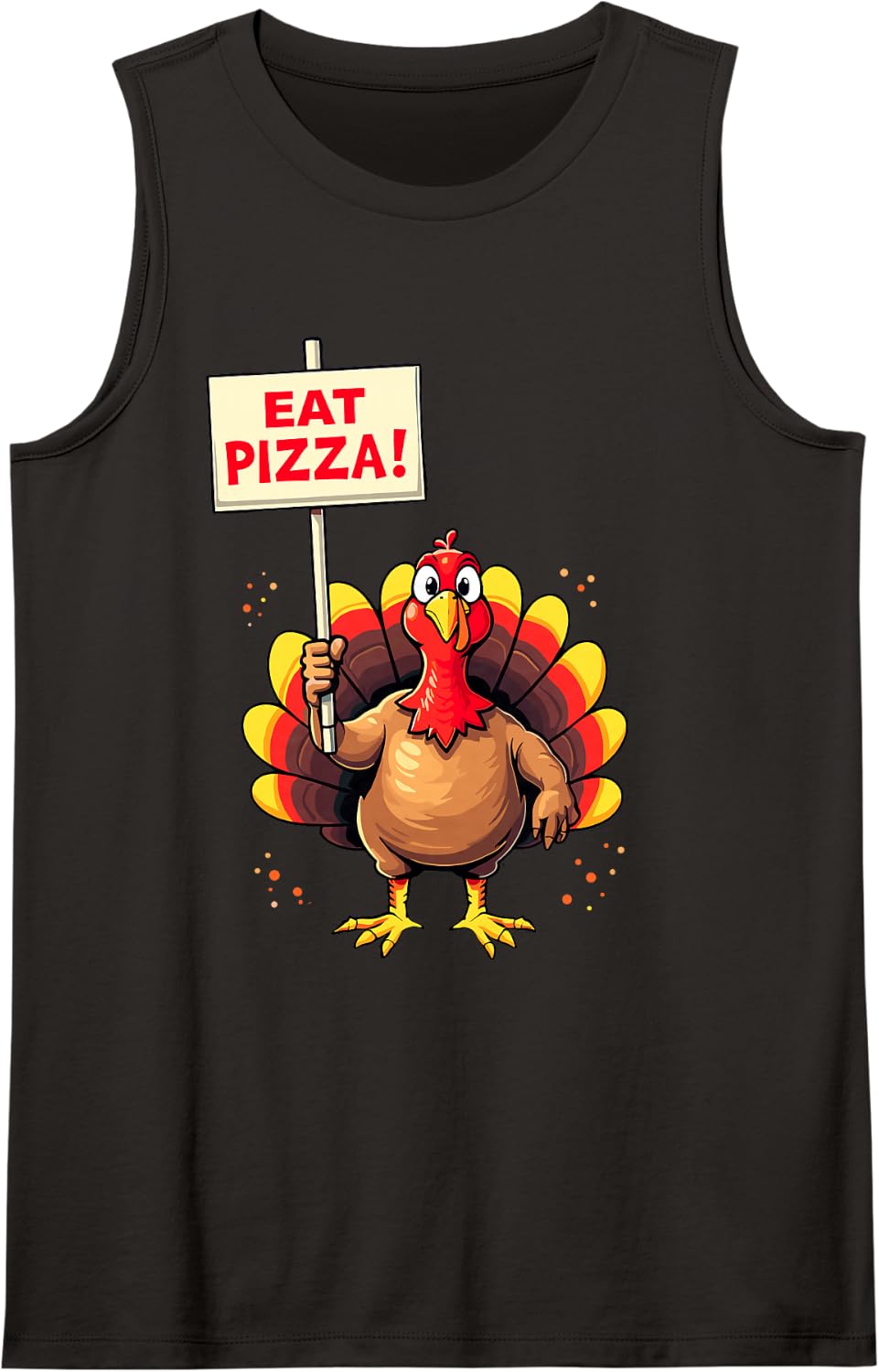 Funny Turkey Eat Pizza Thanksgiving Fall Family Dinner Tee Sleeveless Tank Top - Black